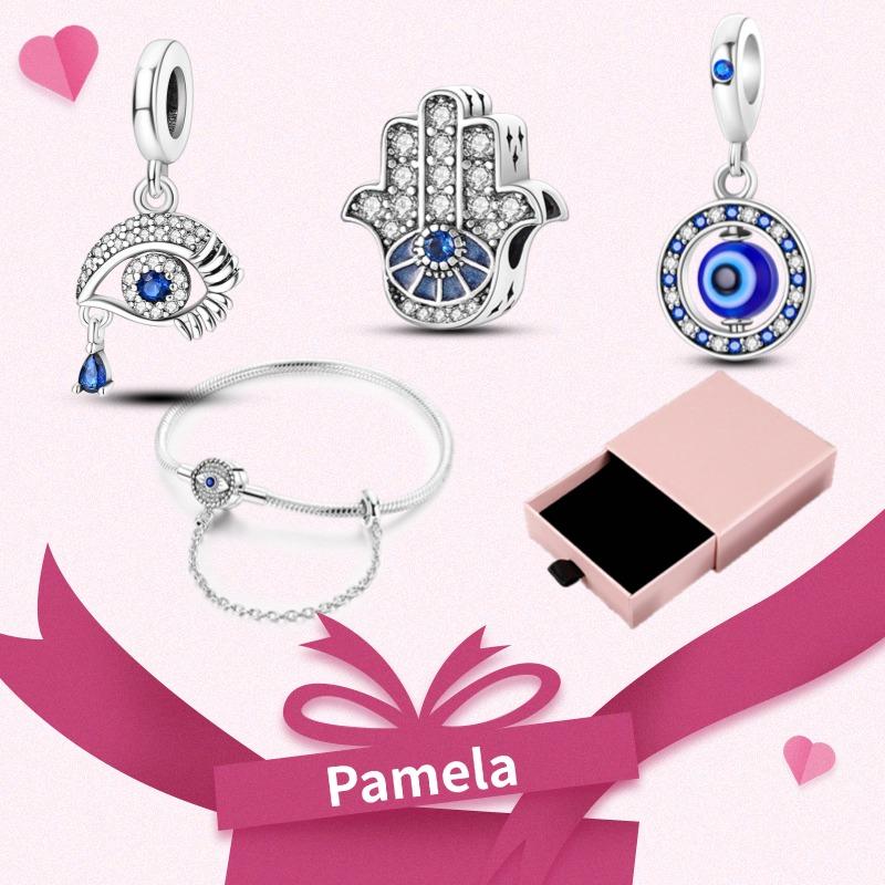 Pink Heart Charm Set 925 Original Silver Charms Bracelet With Gift Box For Women Wedding Anniversary Jewelry Gift 4pcs/lot