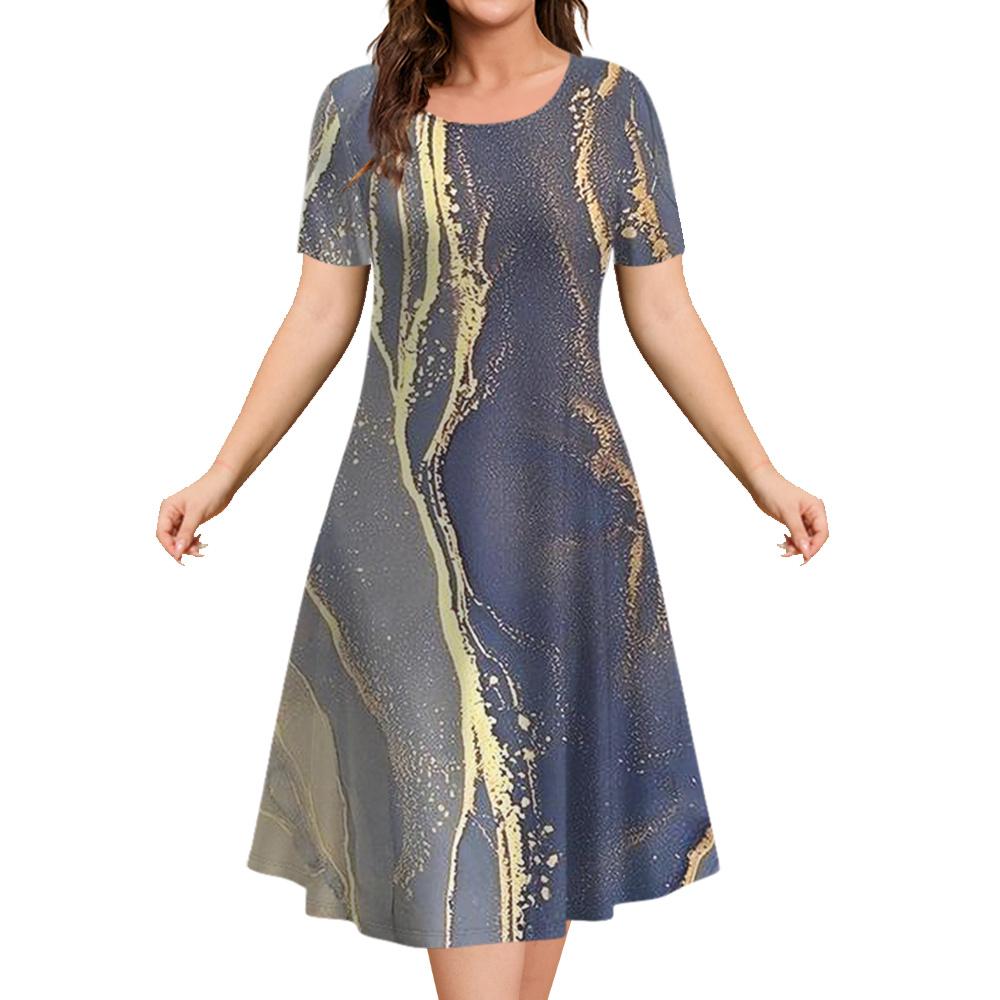 2026 New Summer Loose A-line Dress 3D Printing Short-sleeved Women's Evening Dress Women's Elegant Fashion Round Neck Dress