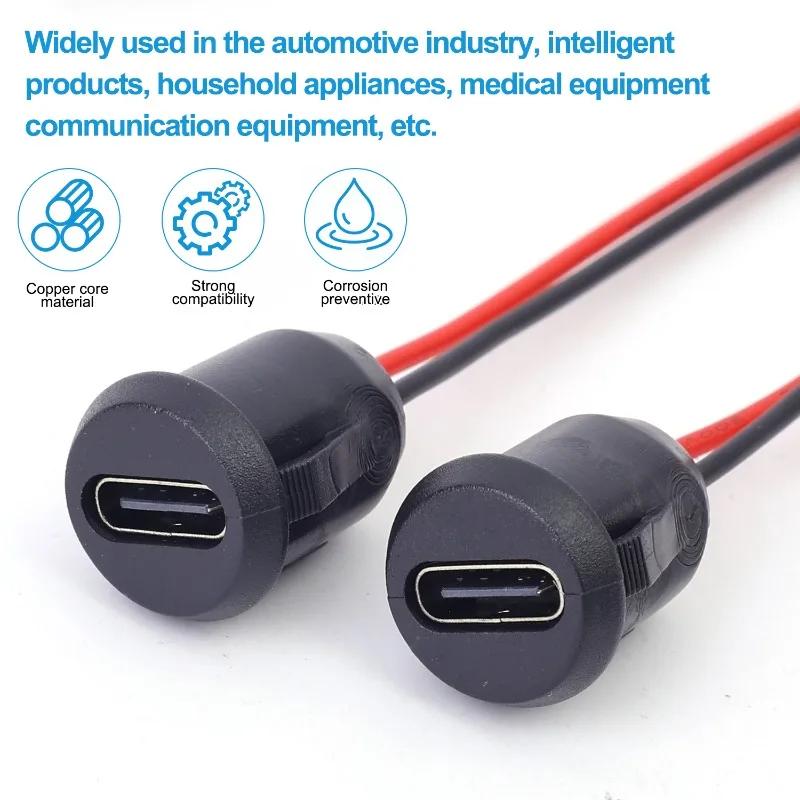 2Pin USB Connector Type-C Waterproof with Female Socket Fast Charging Jack Charging Port USB-C Charger Plug Socket 1/5/10/20pcs
