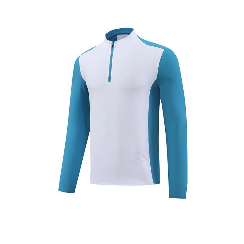 

Мужская быстросохнущая футболка для фитнеса с длинным рукавом и воротником-стойкой на молнии до середины груди L белый