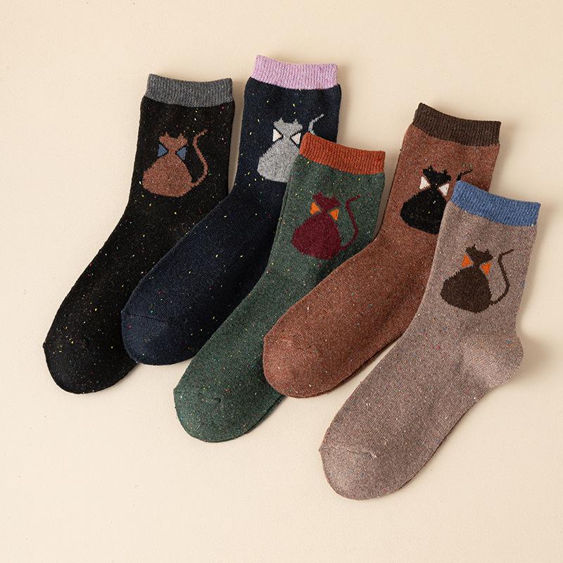 5 Pairs of Ladies Autumn and Winter New Retro Thickened Cartoon All Match In Tube Socks