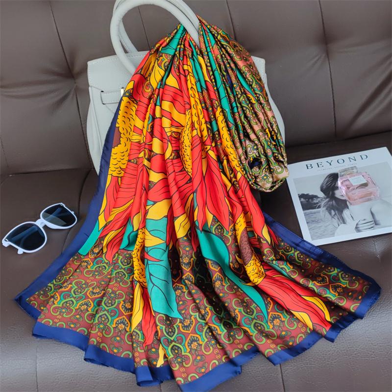 New 180*90cm classic Silk Scarf Women Foulard Office lady Large Fashion Print Beach Hijab Shawl Warp Bandanna Muffler Pareo