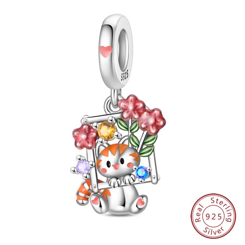 100% Copper Cute Little Bear Butterfly Flamingo Charms Beads Rose Princess Pendants Fit Diy Bracelets Jewelry Gifts