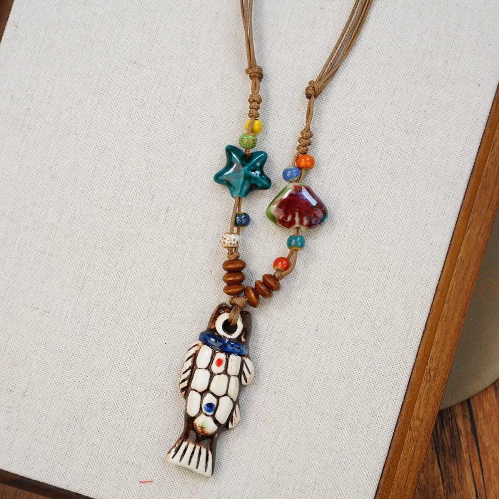 Tassel Ethnic Style Necklace Wood Bohemian Style Choker Antique Long Sweater Chain  Decoration