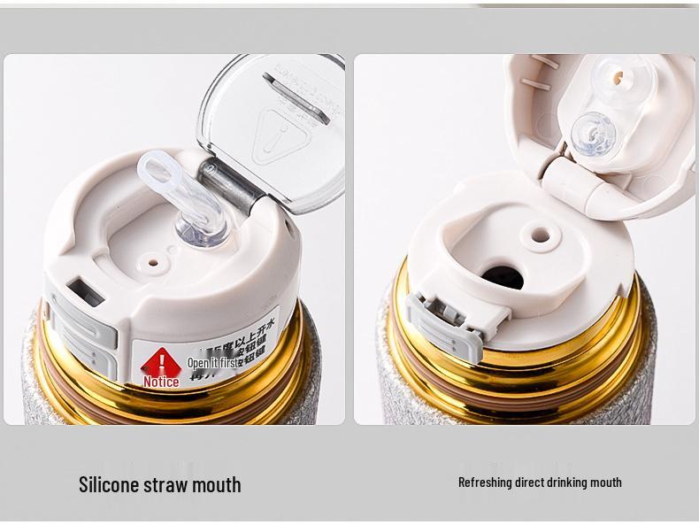 Trendy Titanium-Coated Pocket Thermos: Ice Flower Straw Cup – Cute, Compact, and Portable for Outdoor Use