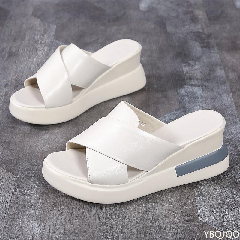Summer Sponge Cake Thick Bottom Slope Heel Women's Sandals with One Line Buckle Casual Open Toed Fish Mouth Women's Shoes