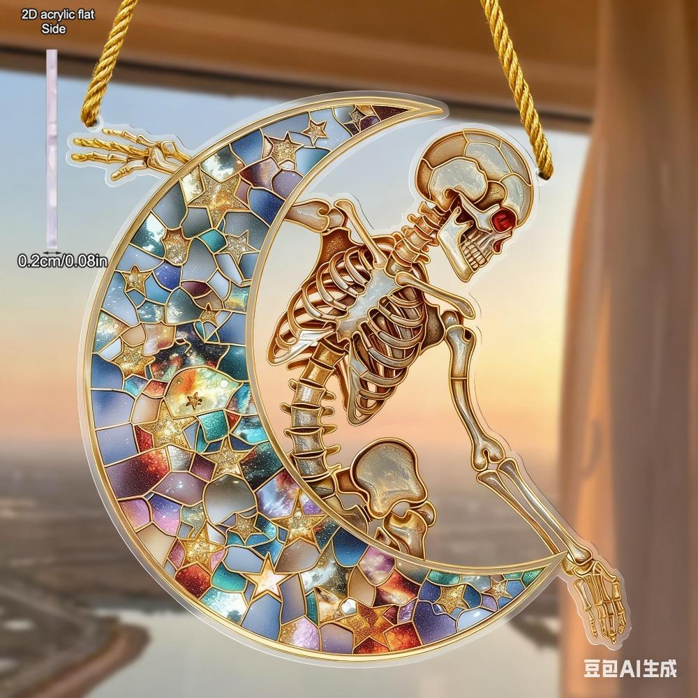 

Gorgeous Crescent Skull, Acrylic Sun Catcher, Scene Decoration, Wall Decoration, Nurseries, Vintage Home Decor Wall for Bar Kitchen 25*25cm