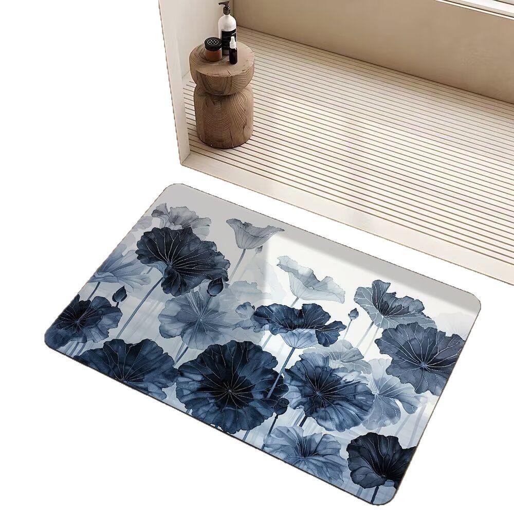 New Chinese-Style Flower Diatom Mud Floor Mat, Toilet Cushion, Door-To-Door Bathroom Quick-Drying Toilet Door Mat