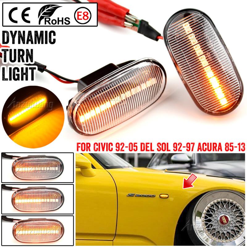For HONDA Prelude CRX S2000 Integra Fit Del Sol Acura Civic LED Dynamic Side Marker Turn Signal Light Indicator