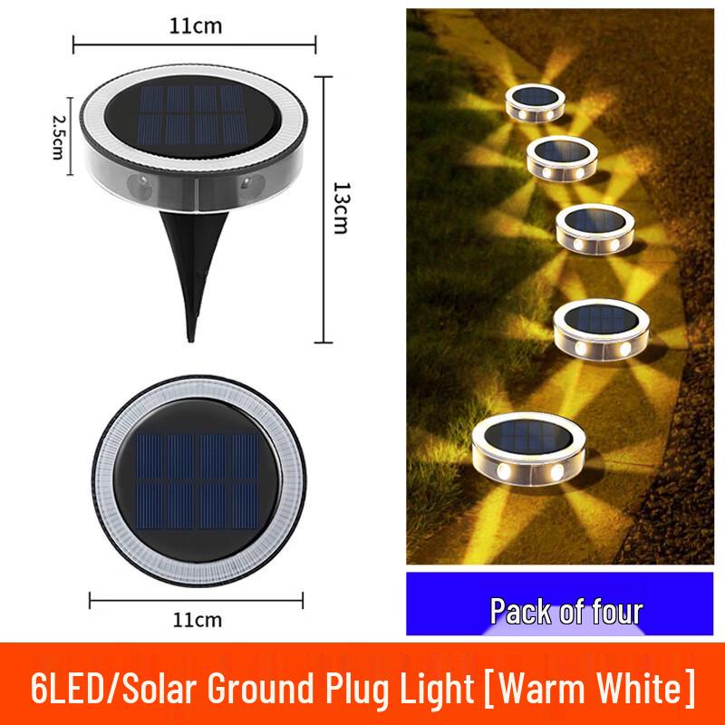 XuanYong Solar Garden Ground Light, 6LED Warm Light (4-Pack)
