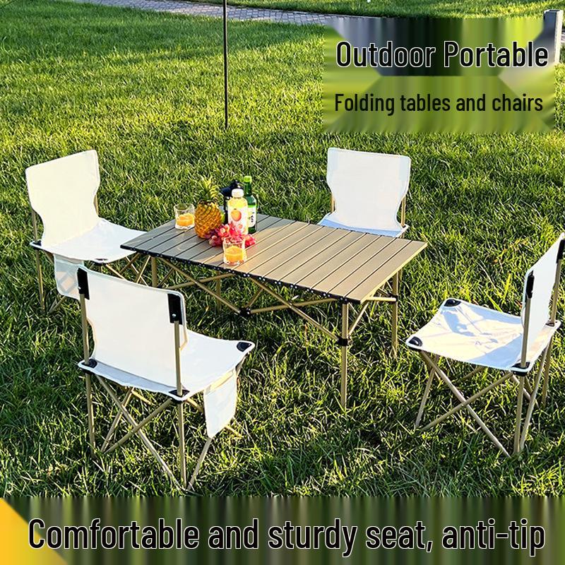 Outdoor Portable Folding Table & Chairs Set - Lightweight Roll-Up Table with Camping Seats