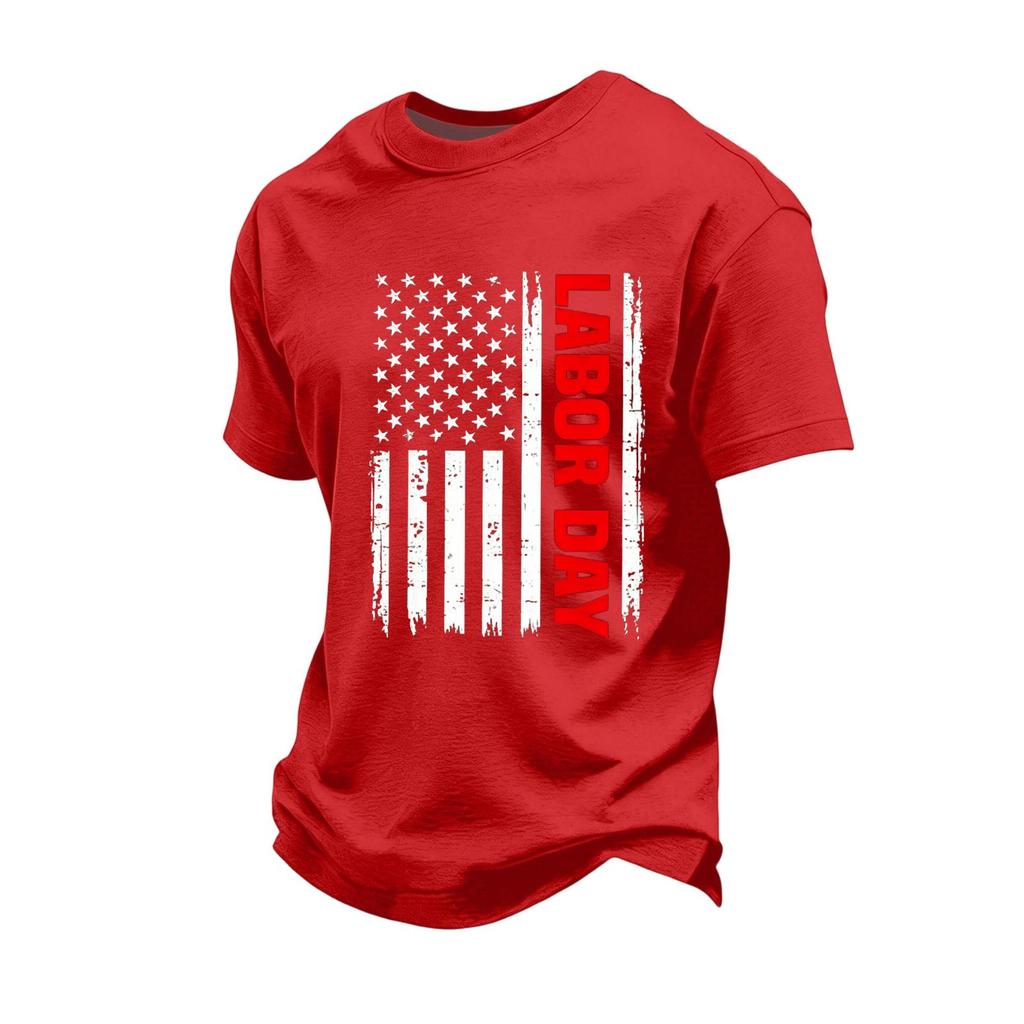 Men's Loose Fit Casual Short Sleeve T Shirt Labor Day Printed Graphic Tee Comfortable Workwear Top for Everyday Use