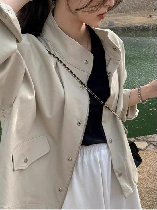 Vintage Lapel Zipper Motorcycle Jacket - Versatile Long Sleeve Outerwear