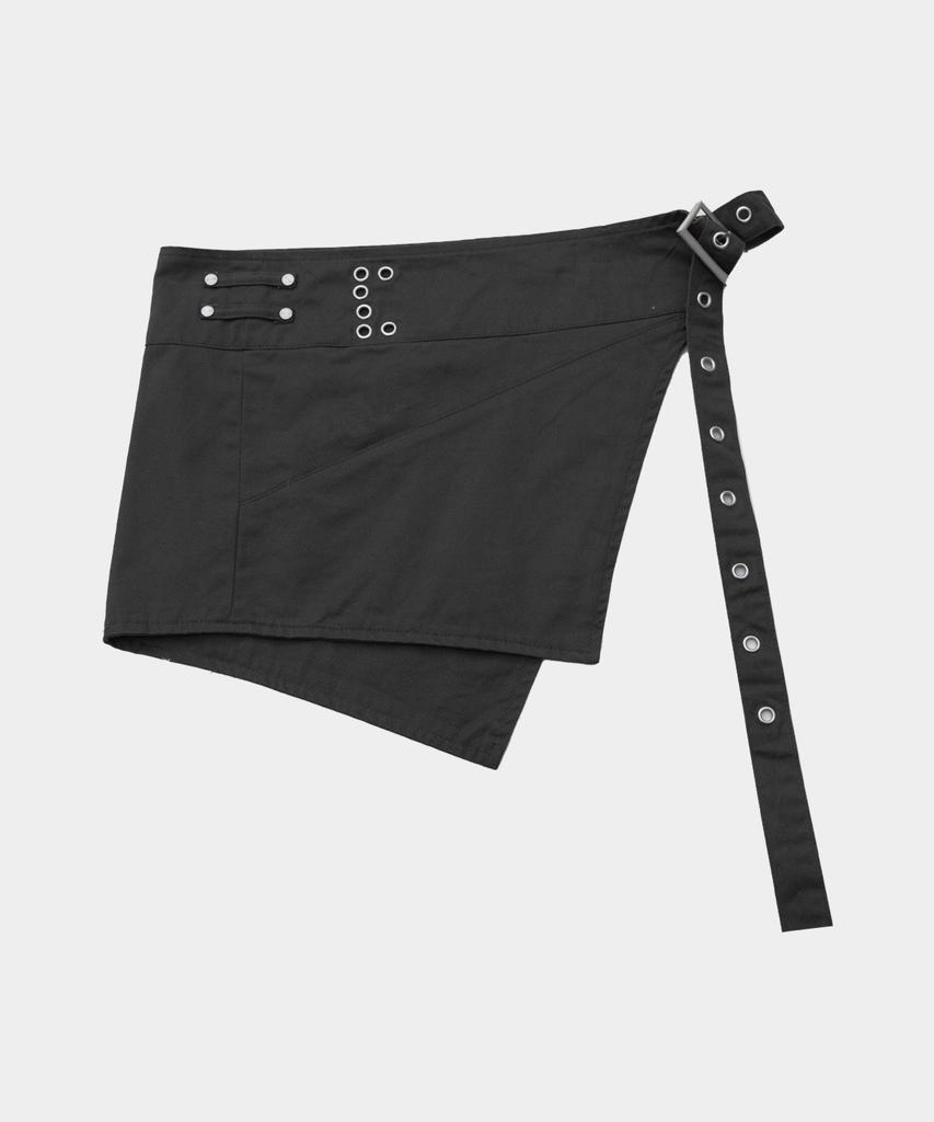 PLACE STUDIO Eyelet Belted Wrap Layered Cotton Wide Two-Piece Pants Set [Charcoal]