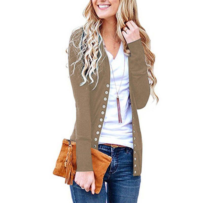 Premium Women V Neck Cardigan Coat Slim Fit Button Plain Cotton Blend Jacket Outwear Top