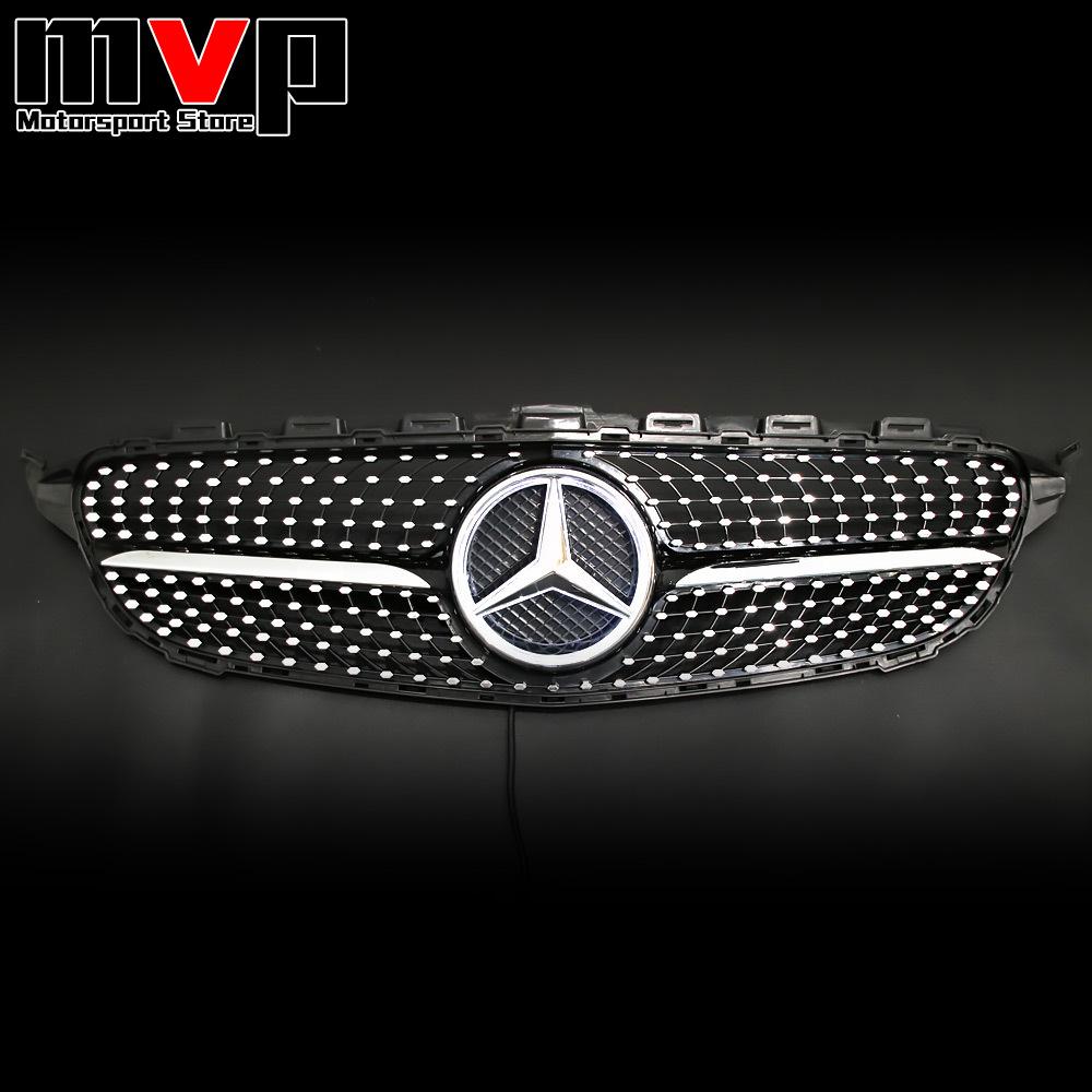 FCM5 Chrome Black Diamonds Style Bumper Grille With Illuminated LED OE Style Star Emblem For Mercedes Benz C-Class W205 2015-18 C350