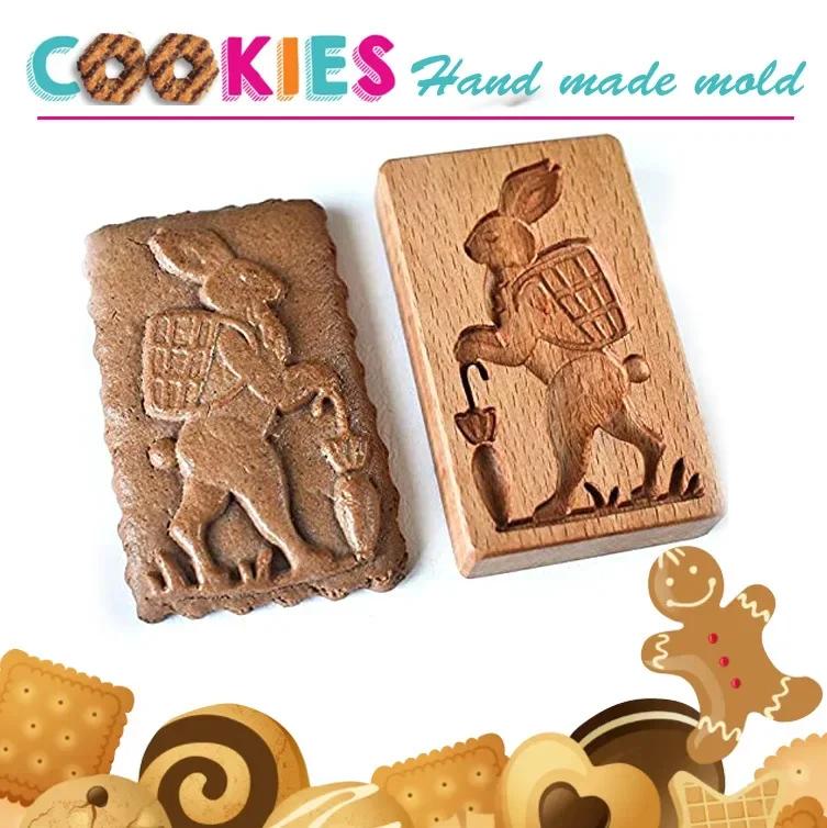 DIY Wooden Shortbread Mold Raspberry Heart Carved Gingerbread Cookie Mold Kitchen Cutter Molds For Valentine's Day Easter Party