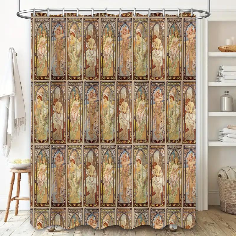 Vintage Style Bath Shower Curtain With Elegant Flowers Print Perfect Decoration For Bathroom
