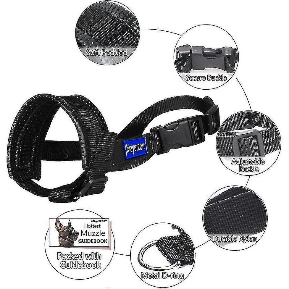 Dog Muzzle Nylon Soft Padding, Adjustable Loop, Black