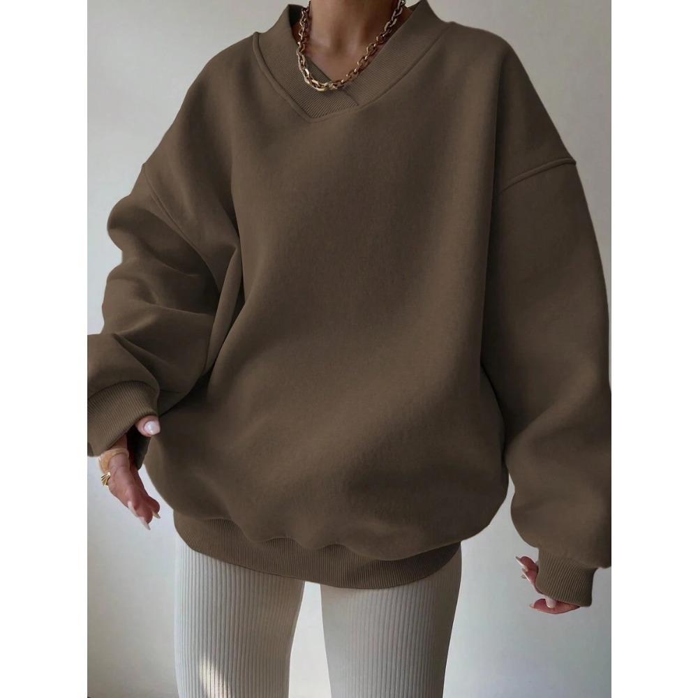 Elegant Fleece Top Women Pullover Regular Crew Neck Loose Fit Sweatshirt Casual Velvet Hoodie