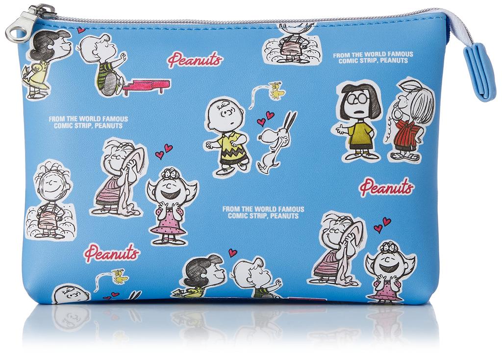 Snoopy Makeup Cosmetic Travel Synthetic Leather and PU Charlie Brown Blue Pouch, Pouch, Pouch, Leather, Face, Women's, (SPZ-2816)