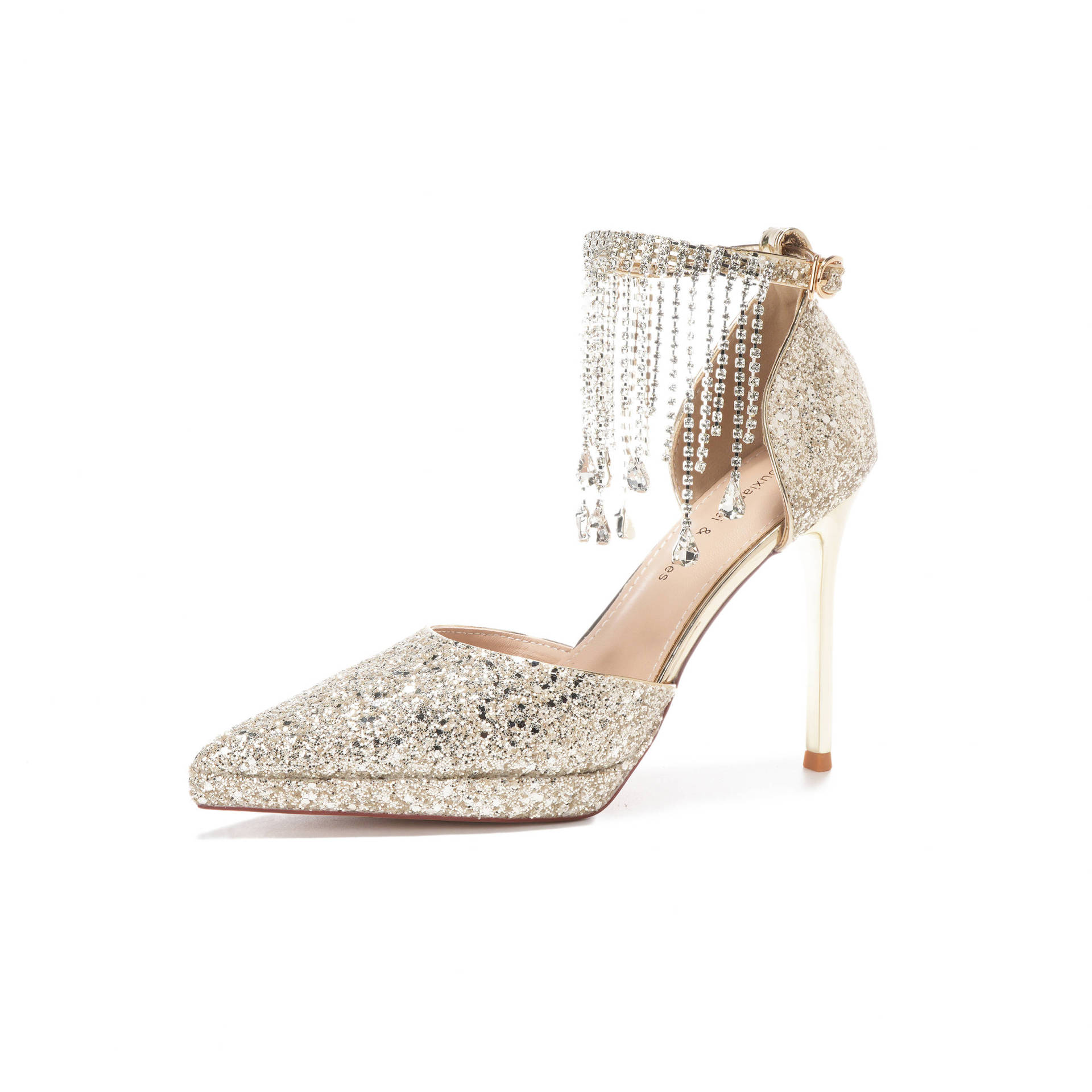 

Туфли на шпильке с водонепроницаемыми блестками и кристаллами, украшенные кисточками и стразами, свадебные туфли на высоком каблуке, банкетные туфли 40