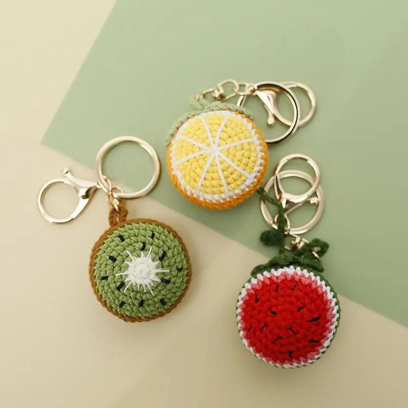 Creative Fruit Series Crochet Keychain Cute Lemon Doll Knitting Keyrings For Bag Pendant Red Cherry Keychain Custom Accessories