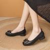 Soft Leather Shallow Mouth Single Shoes 2025 New Spring and Autumn Thick Heel Square Head Beanie Shoes Women's Soft Sole Low Heel One Pedal Mother Sho