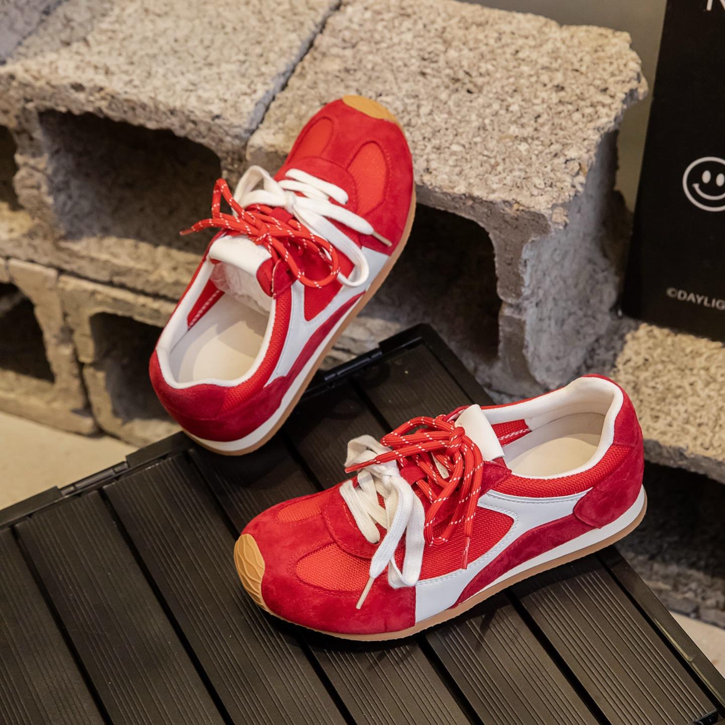 

New summer platform heightening shoes women s leather red board shoes lace-up mesh 35 красный