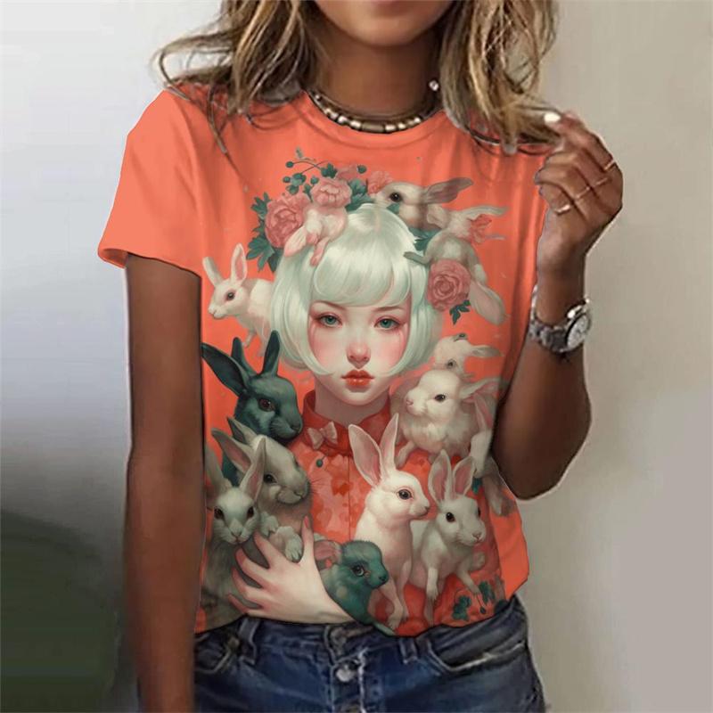 Cartoon Girl Graphic 3D Print Women's T-Shirts Summer O-Neck Short Sleeve T Shirt Y2k Harajuku Tees Casual Tops Female Clothing