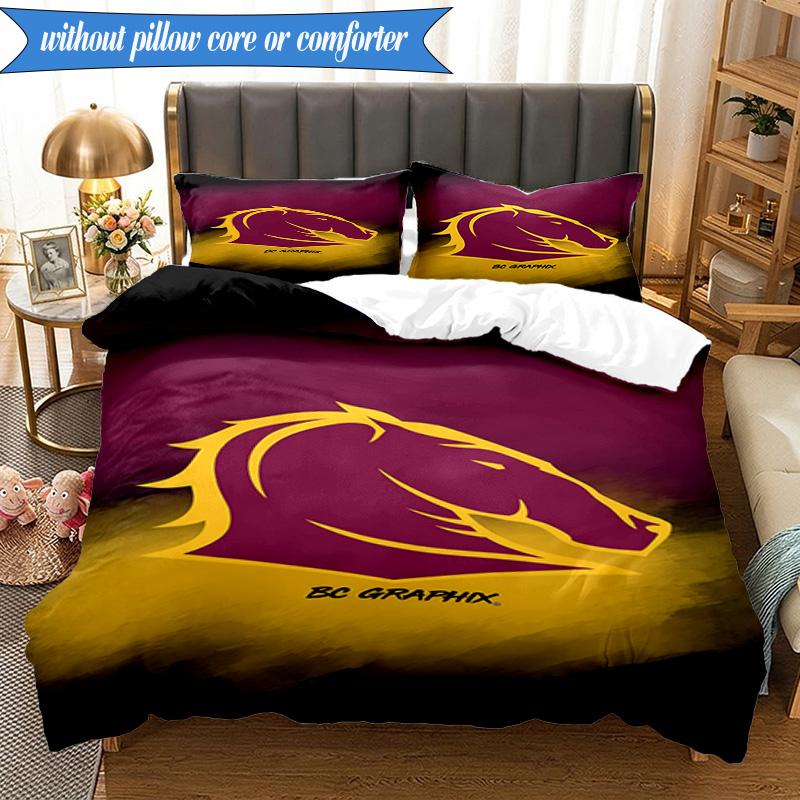 3PCS Brisbane Broncos Bedding Set 2D Printing (Includes 1 Duvet Cover + 2 Pillowcases Coreless), Bedroom decor,Fan gift