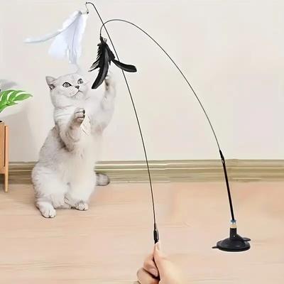 Nuovo divertente giocattolo per gatti con bacchetta di piume automatico in filo di acciaio, giocattoli interattivi per gatti, accessori per gatti durevoli, ventosa, forniture per animali domestici staccabili