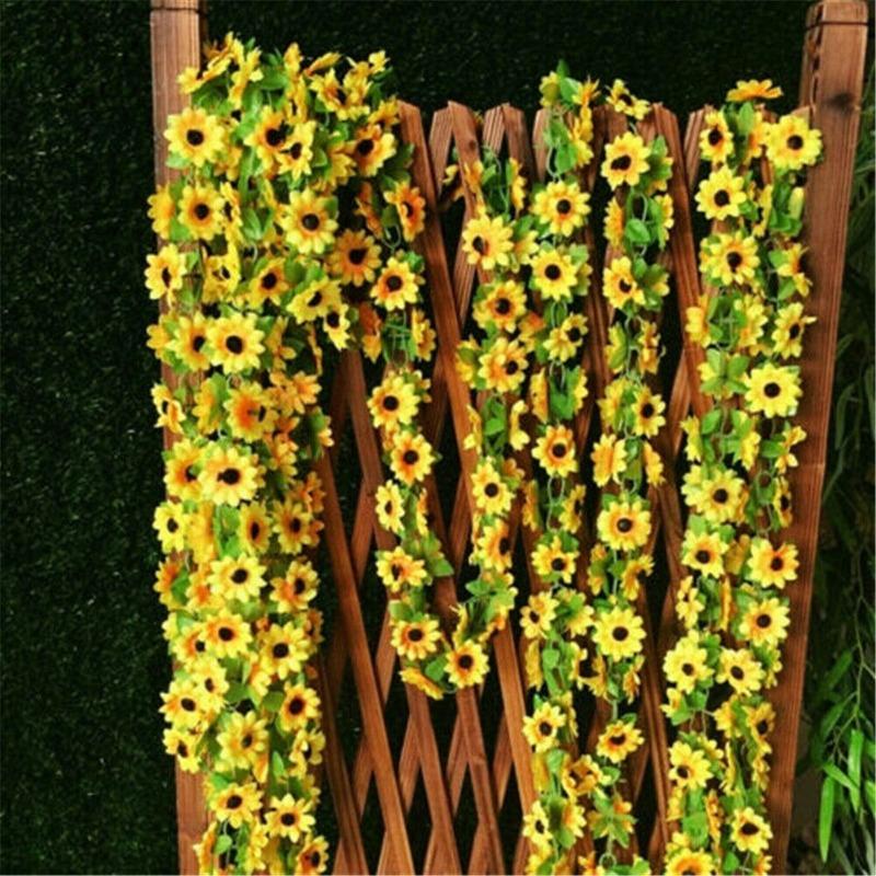 2.6M Artificial Sunflower Garland Silk Fake Flowers Ivy Leaf Plants Home Decor Flower Wall Wreath