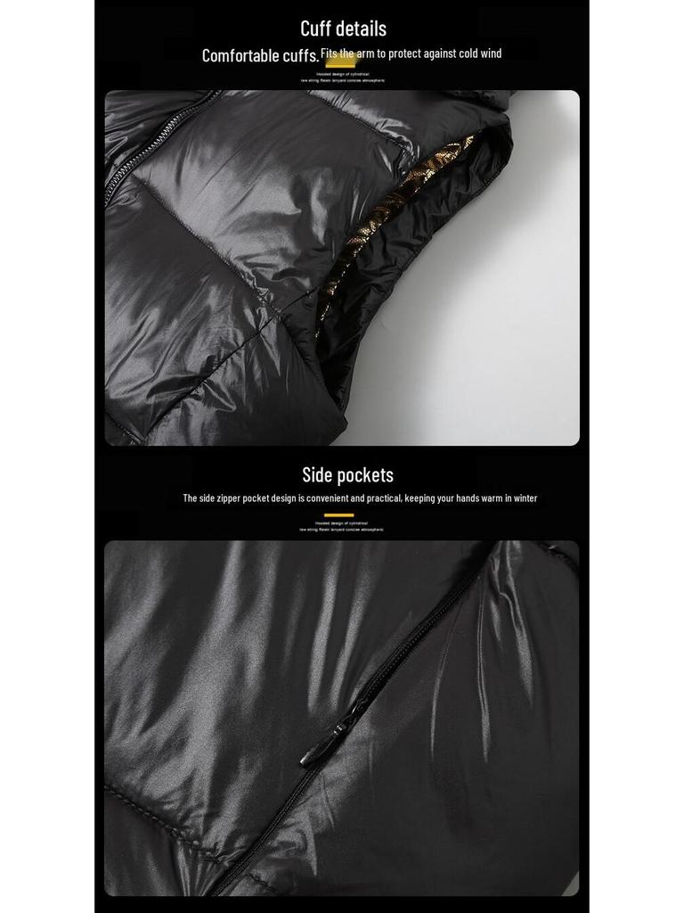 Men's Black and Gold Hooded Winter Down Cotton Gilet Vest