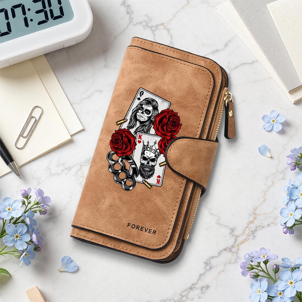 Gothic Skull Rose Couple Card Holder Forever Style Long Fashion Wallet