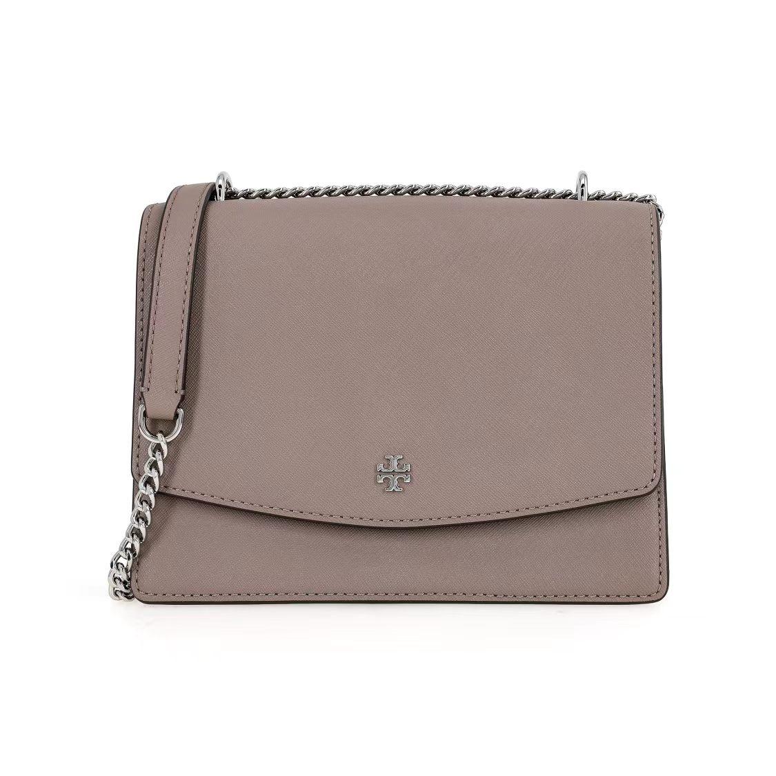 

Tory Burch Emerson Metal Double T Logo Leather Chain Shoulder Bag Women Shoulder Bag Elephant-Gray 78604-082 Basic Set (Bag+Dust Bag)