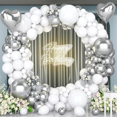 White Silver Balloons Garland Metallic Heart Silver  Foil Globos Balloon Arch Kit Baby Shower Birthday Party Wedding Decoration