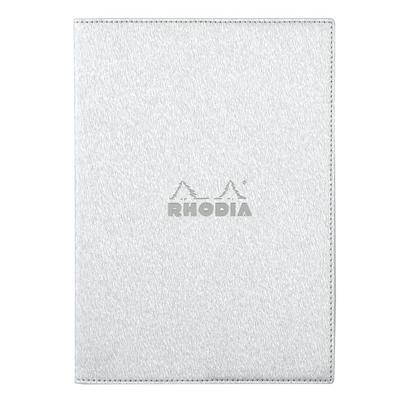 RHODIA Metallic PU Leder Hülle Silber Klammerheft mit 5mm Weiß RHODIA cfmtpuA5sv (A5 Gitter)
