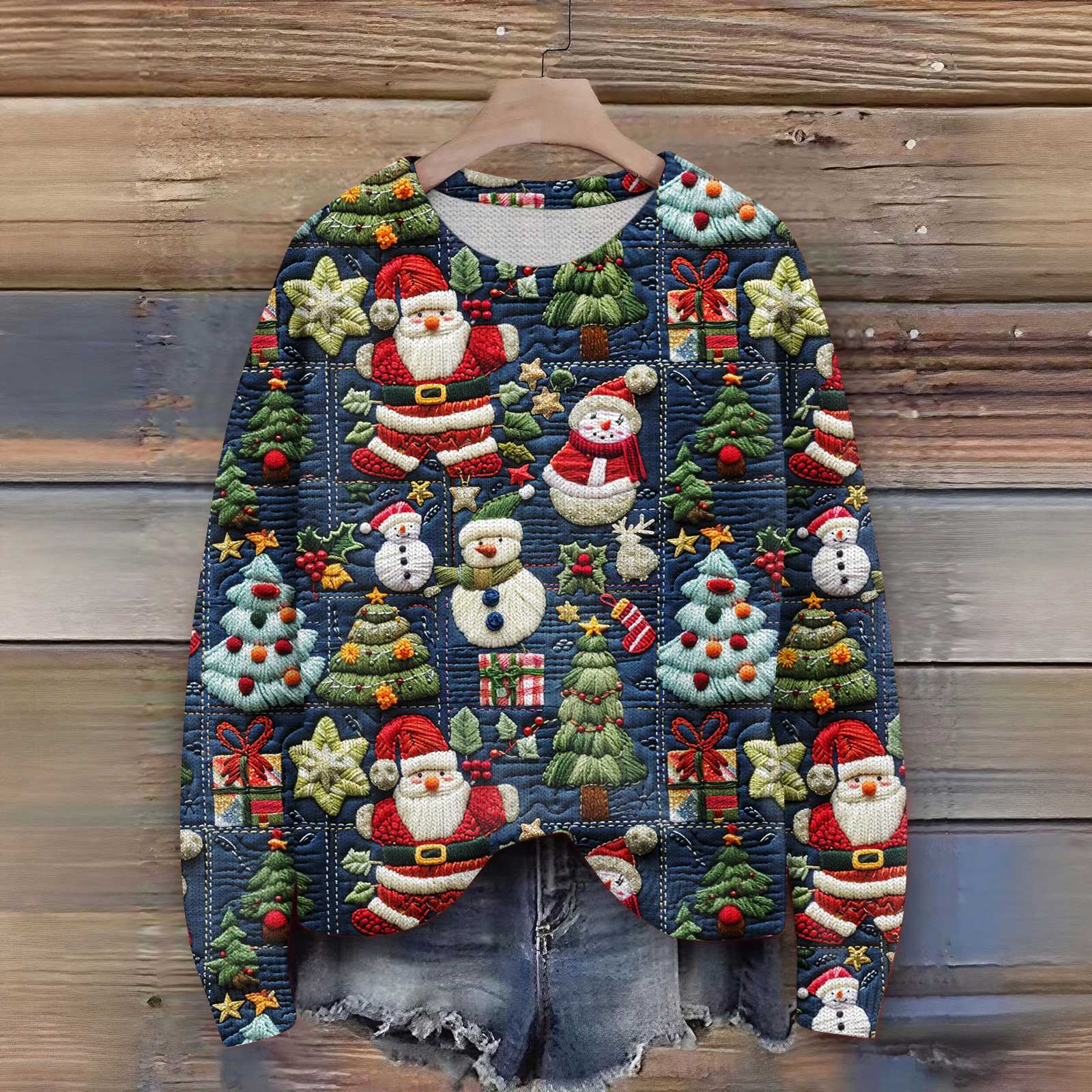 

Женский рождественский свитер Милый забавный рождественский свитер Осень и зима Свитер с длинным рукавом вязаный S