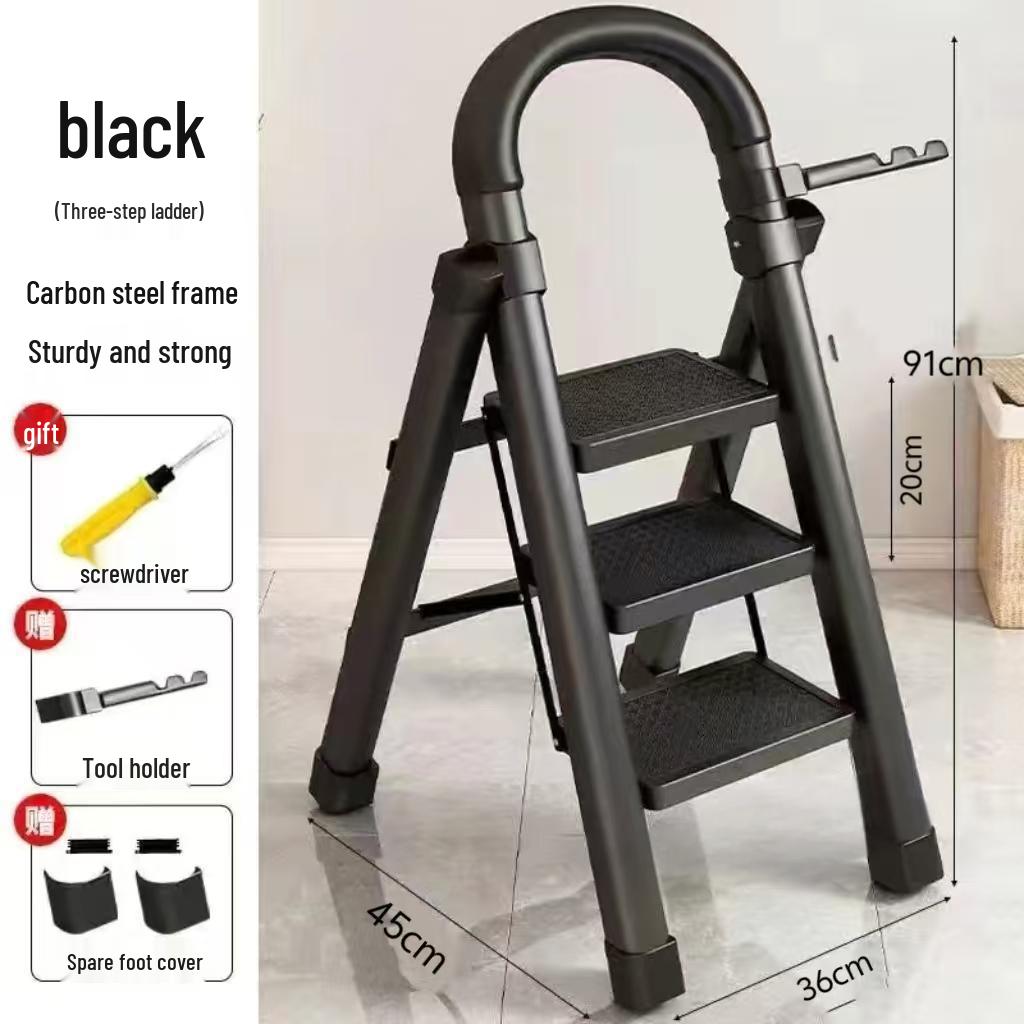 Multi-Functional Carbon Steel Folding A-Frame Telescopic Step Ladder for Indoor Use