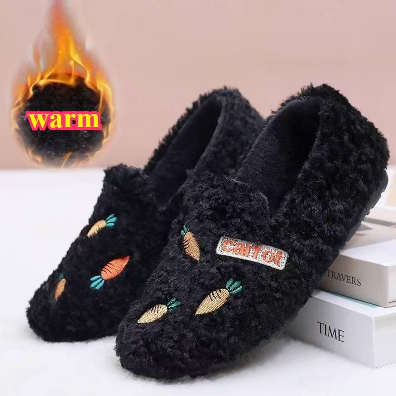 Милые тапочки с вышивкой в виде морковки мультяшные мягкие зимние тапочки теплая домашняя одежда пушистые туфли на плоской подошве для женщин 38 890₽
