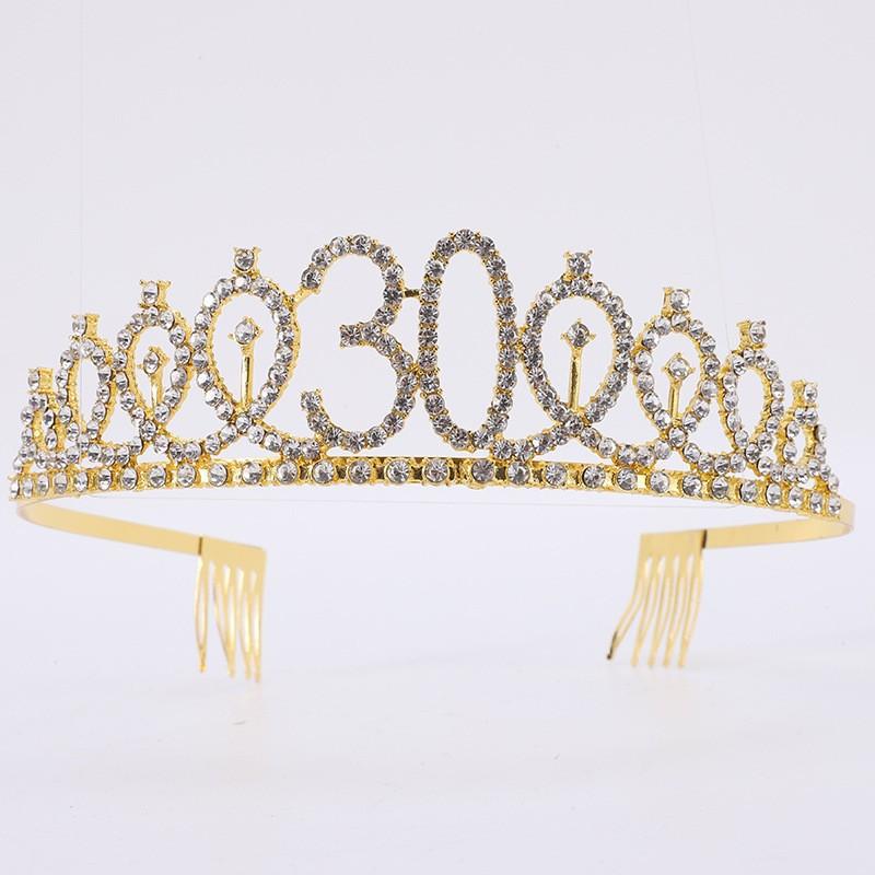 First Birthday Number Crown Water Diamond Headband  Ball Hair Accessory Anti Slip Cake  Decoration Alloy Hair Band