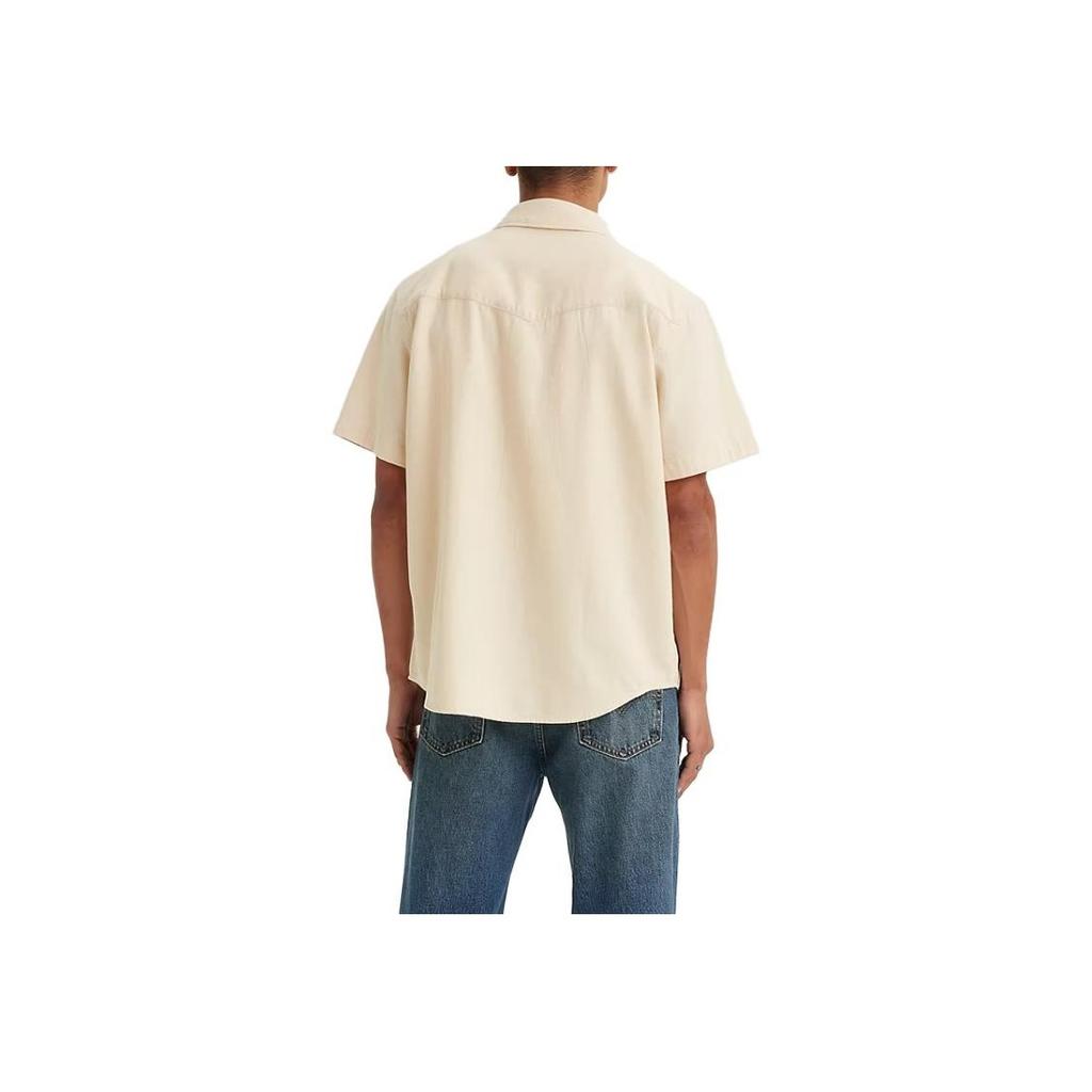 Levis Solid Color Square Neck Button Pocket Short Sleeve Shirt Men Shirts Off-White A5722-0004