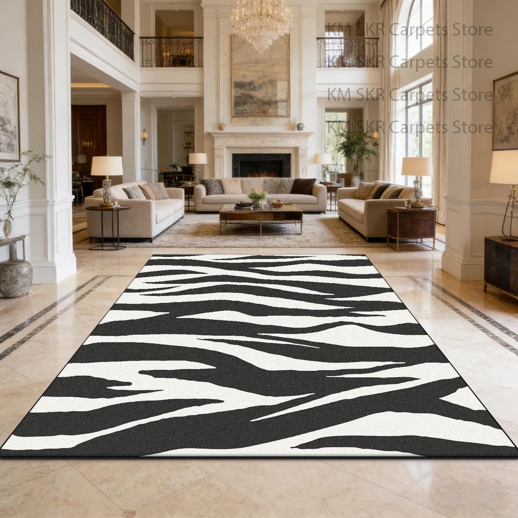 Modern Black White Zebra Stripes Large Living Room Carpet Decoration Bedroom Washable Antiskid Simple Rug Soft Fluffy Office Mat