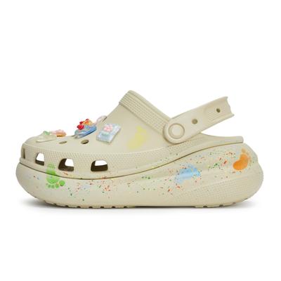 Crush Clog REGO Hot Dog Barevné stopy Vitalita Stříkance inkoustu Odnímatelné doplňky Děrované boty Unisex Kostní bílá Hnědá