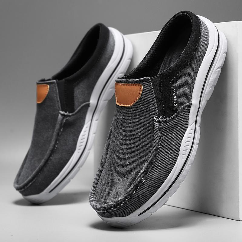 Summer Mens Casual Shoes Breathable Man Loafers Lightweight Canvas Shoes Comfortable Half Slippers Slip on Male Walking Sneakers
