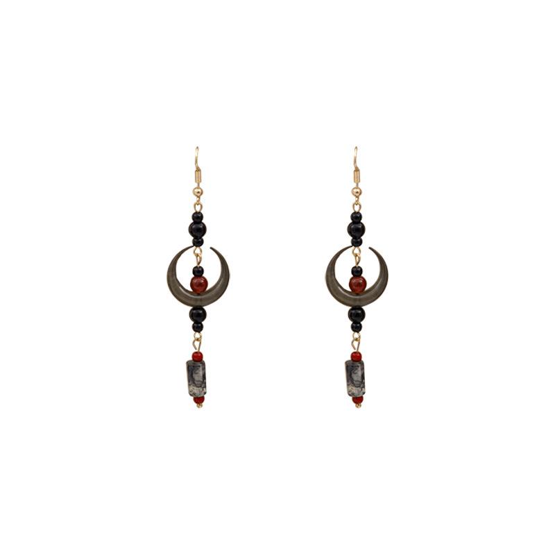 Chinese Style Wooden Ancient Style Water Drop Tassel Step Tassel Hairpin Chinese Style Niche Crescent Moon Round Bead Cheongsam Chinese Dress Earrings