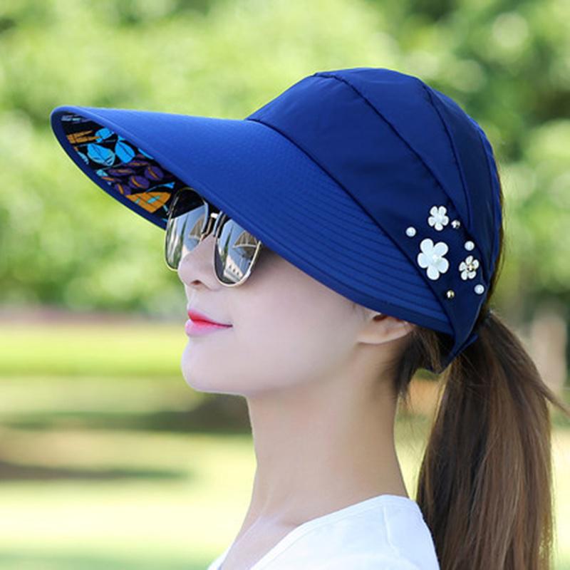 Fashion Women Sun Hats Sun Visor Hat Sun Hats for Women with Big Heads Beach Hat Summer UV Protection Collapsible