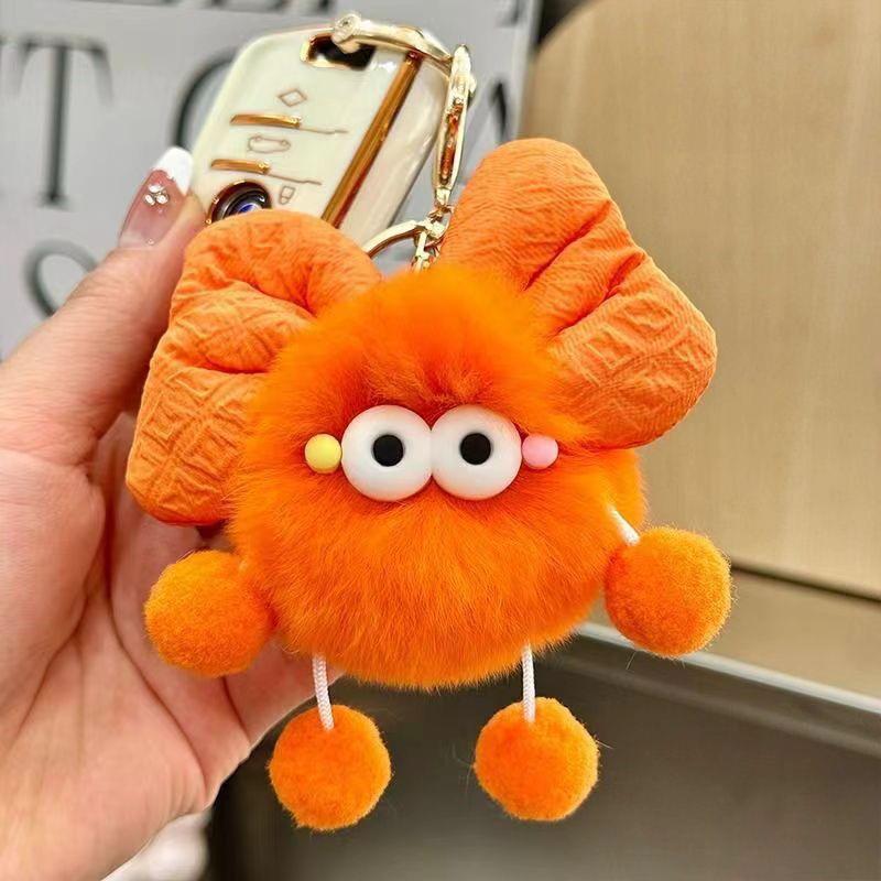 Adorable Rex Rabbit Fur Bow Plush Soot Ball Keychain & Bag Charm
