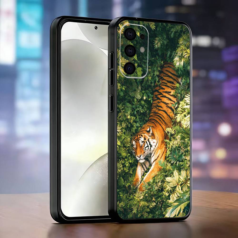 Funda de Teléfono Tema Tigre Silicona Suave Negra Para Samsung S25,S24,S21,S22,S23,S30,Ultra,S20,Plus,Fe,Lite